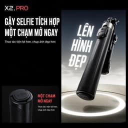 Gậy selfie X2 kiêm chân tripod Dài 1.3m có thể điều chỉnh Xoay 360 độ Điều khiển Bluetooth không dây 8