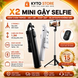 Gậy selfie X2 kiêm chân tripod Dài 1.3m có thể điều chỉnh Xoay 360 độ Điều khiển Bluetooth không dây 1