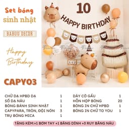 Set Bóng Capybara Trang Trí Sinh Nhật Bé Trai Bé Gái Tone Nâu Kem 6