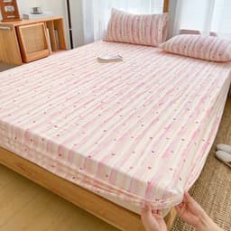 Ga Gối Cotton ICE 3 Món LaraaHome 1 Ga Bo Chun + 2 Vỏ Gối 45x65 Mềm Mịn Thoáng Khí 4