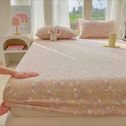 Ga Gối Cotton ICE 3 Món LaraaHome 1 Ga Bo Chun + 2 Vỏ Gối 45x65 Mềm Mịn Thoáng Khí 3
