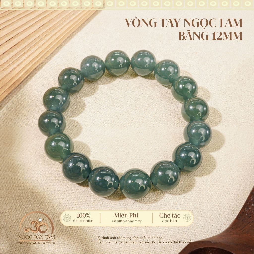 Ngọc Đan Tâm - Vòng Tay Ngọc Lam Băng 12mm - Đa Mệnh