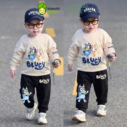 [10-29KG] Bộ Dài Tay Cho Bé Trai KIMCHIBABY Vải Cotton Cao Cấp 190gsm Họa Tiết Bluey, Đồ Bộ Cho Bé Mặc Thu Đông KD607 2