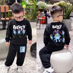 [10-29KG] Bộ Dài Tay Cho Bé Trai KIMCHIBABY Vải Cotton Cao Cấp 190gsm Họa Tiết Bluey, Đồ Bộ Cho Bé Mặc Thu Đông KD607 5