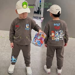[10-29KG] Bộ Dài Tay Cho Bé Trai KIMCHIBABY Vải Cotton Cao Cấp 190gsm Họa Tiết Bluey, Đồ Bộ Cho Bé Mặc Thu Đông KD607 4