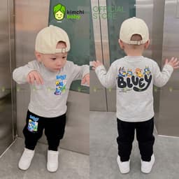 [10-29KG] Bộ Dài Tay Cho Bé Trai KIMCHIBABY Vải Cotton Cao Cấp 190gsm Họa Tiết Bluey, Đồ Bộ Cho Bé Mặc Thu Đông KD607 7