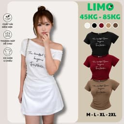 [Có Bigsize 45-85kg] Áo Thun Nữ Tay Ngắn Trễ Vai Ôm Body In Chữ Thun Gân Co Giãn Mềm Mịn Limo A8015 1
