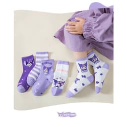 Sét 10 Đôi Tất Vớ Hoạt Hình Kuromi -Tất Cotton Tím Cổ Cao -Phong Cách Hàn Quốc Dành cho bé 1-12 tuổi 1
