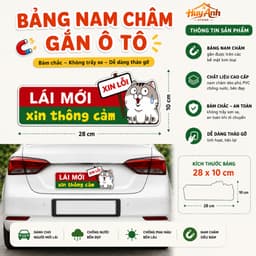 BIỂN LÁI MỚI XIN THÔNG CẢM NAM CHÂM -[Hình chú mèo dẽ thương] - NAM CHÂM HÚT TỐT - 28X10 CM 1