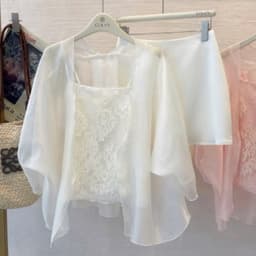 Set Váy Tiểu Thư Áo Ren Babydoll Phối Choàng Tay Lỡ Mềm Và Chân Váy Lụa Ngắn Dịu Dàng Kieupham.shop 8