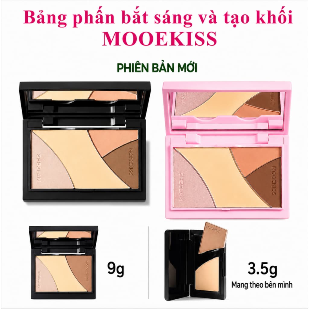 Bảng phấn bắt sáng và tạo khối MOOEKISS lên màu tự nhiên, chống nước lâu trôi 9g3.5g