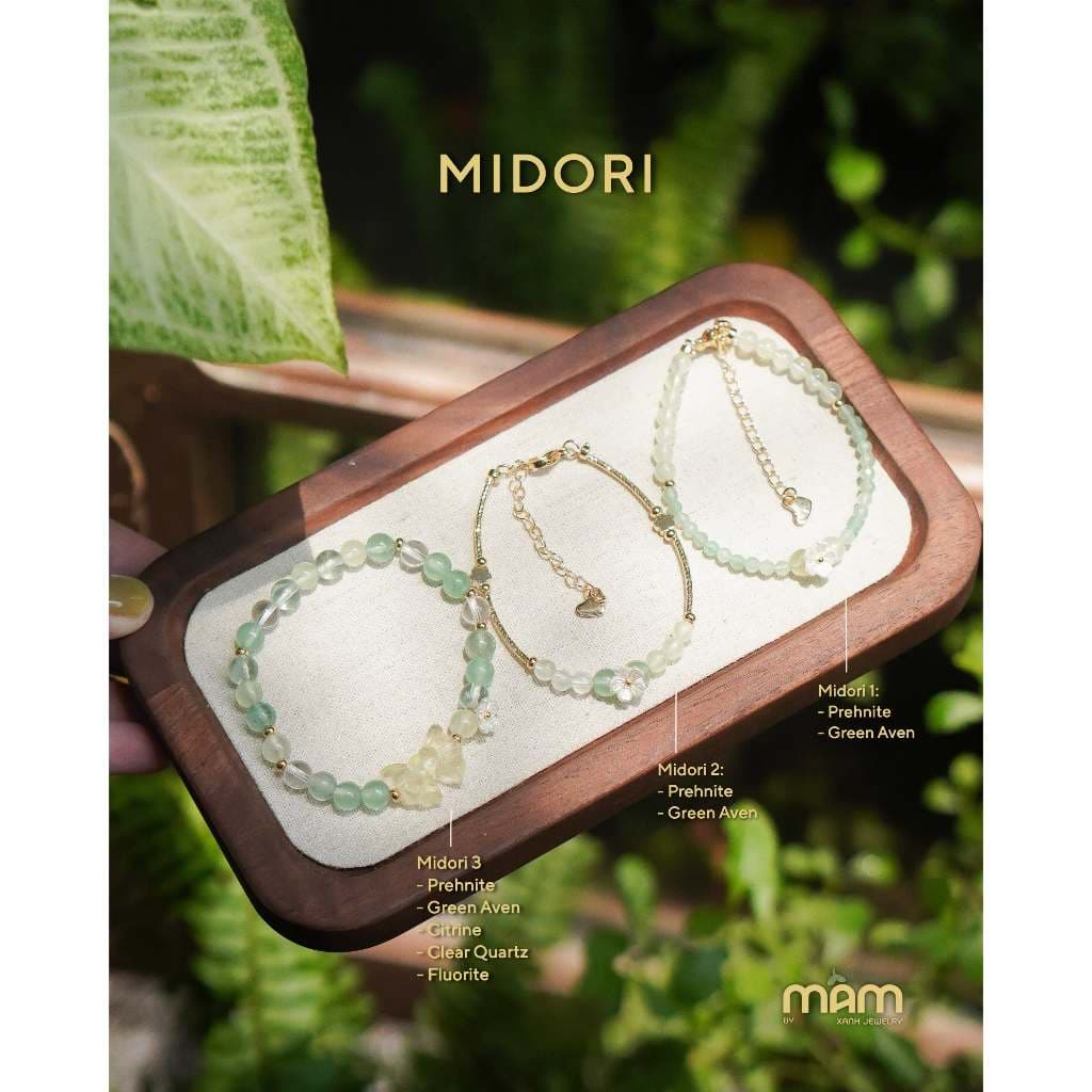Vòng tay Midori đá thiên nhiên may mắn tích cực tài lộc mix charm hợp kim - Mầm by Xanh