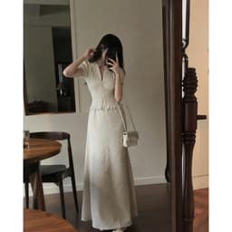 [Set Tiểu Thư Vintage-Dài] Set Áo Tay Phồng Chiết Eo Chân Váy Dài Tôn Dáng Tiểu Thư Thanh Lịch 4
