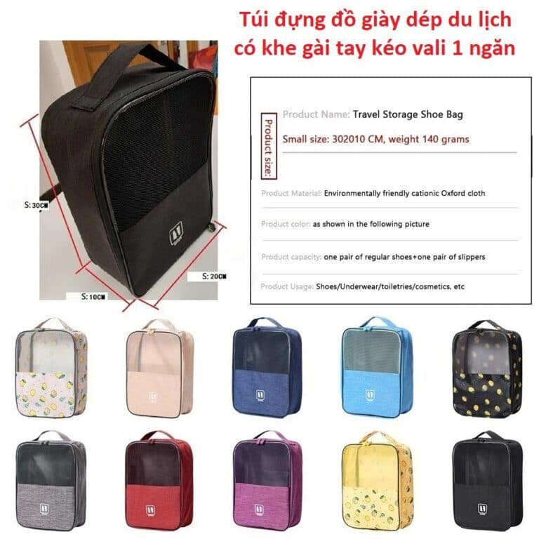 Túi đựng đồ giày dép du lịch có khe gài tay kéo vali 1 ngăn. LMS