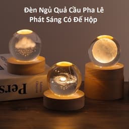 Đèn ngủ để bàn cảm ứng tích điện 3 màu ánh sáng VO15 và Đèn Ngủ Quả Cầu Pha Lê Phát Sáng Có Đế Hộp 8