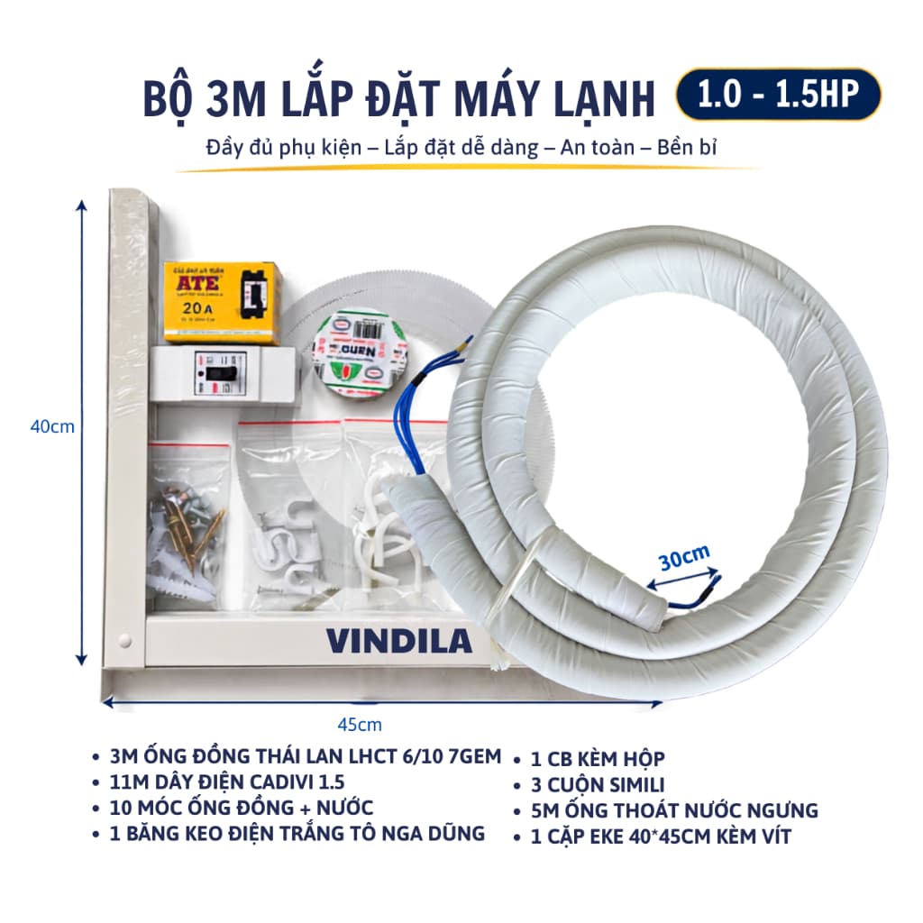Có VAT - Bộ vật tư lắp máy lạnh điều hòa 1-1.5HP-  Ống đồng Thái Lan - Công ty TNHH Vindila