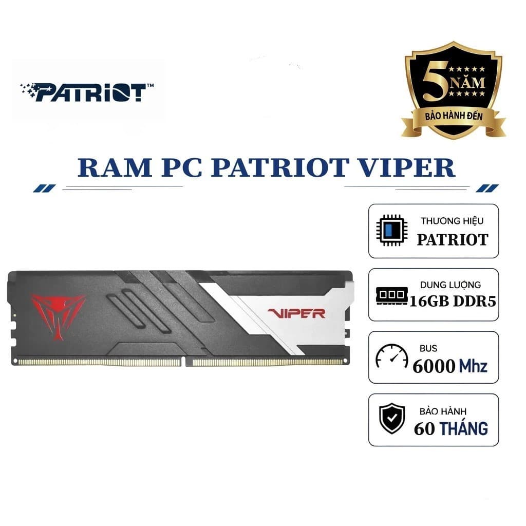 (FULL VAT) RAM PC Patriot Viper Venom DDR5 16GB | 6000MHz, CL30 (Không LED / Non-RGB) - Hàng Chính Hãng