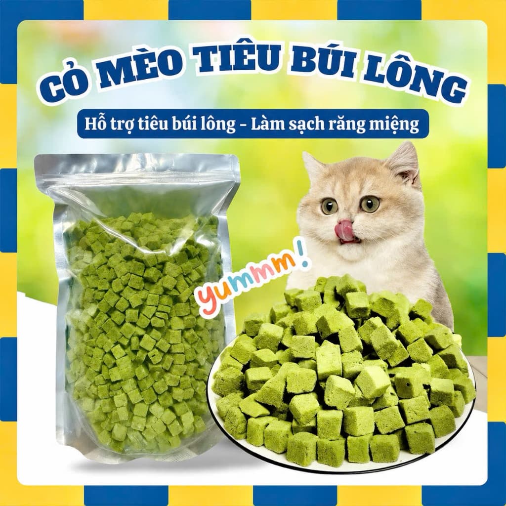 Gà Viên Mix Cỏ mèo Lna giúp tiêu búi lông giảm stress, Viên Rau Xanh Bổ Sung Protein Cho Mèo cao cấp