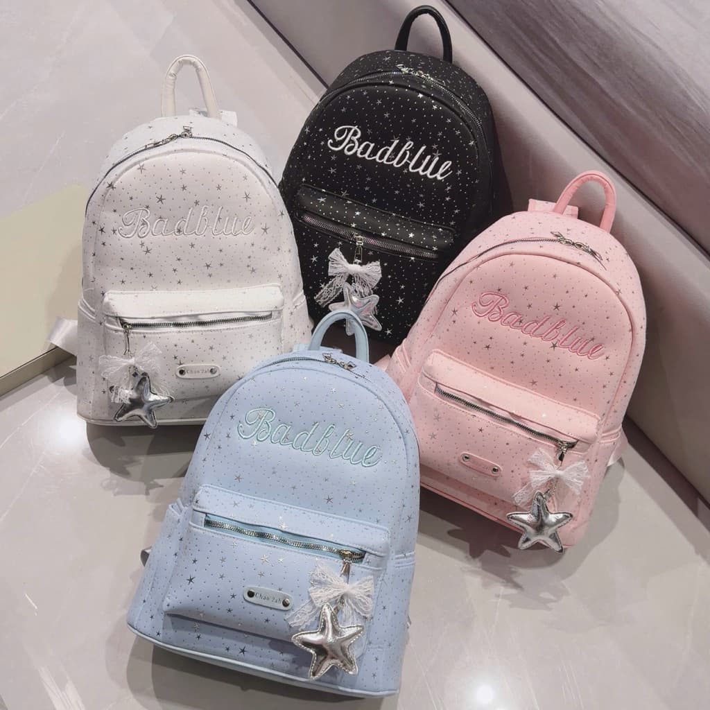 Balo Đi Học Sao Nhũ Thêu Chữ Badblue Size 40 Chất Vải Canvas Chống Thấm Bản Quai To Size 40 Đựng Vừa Sách Vở A4 Laptop