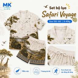Set Bộ Bé Trai Safari Voyage MK Kids Áo Sơ Mi Cộc Tay Đi Chơi Mùa Hè Chất Lụa Mịn Thoáng Mát 2-10 Tuổi 2