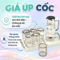 Bộ Bình Cốc Thủy Tinh Chịu Nhiệt 1.8L Kèm 6 Ly 300ML, Bình Nước Nắp Inox, Họa Tiết Nổi Sang Trọng Dùng Gia Đình 6