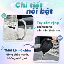 Bộ Bình Cốc Thủy Tinh Chịu Nhiệt 1.8L Kèm 6 Ly 300ML, Bình Nước Nắp Inox, Họa Tiết Nổi Sang Trọng Dùng Gia Đình 3