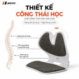 Ghế Công Thái Học JUSTFIT Gấp Gọn Nâng Cấp, Êm Ái chống mỏi gù lưng, chỉnh tư thế định hình cột sống, 1