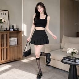 Chân váy nữ dáng ngắn xoè xếp li đính nơ thời trang y2k phong cách tiểu thư V5441 2
