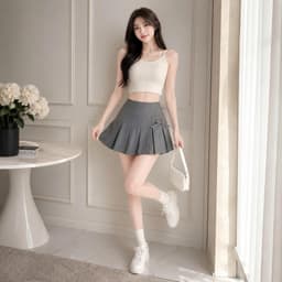 Chân váy nữ dáng ngắn xoè xếp li đính nơ thời trang y2k phong cách tiểu thư V5441 5