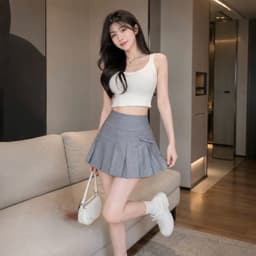 Chân váy nữ dáng ngắn xoè xếp li đính nơ thời trang y2k phong cách tiểu thư V5441 3