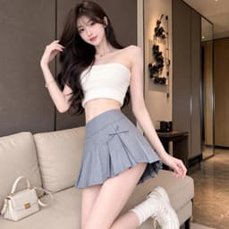 Chân váy nữ dáng ngắn xoè xếp li đính nơ thời trang y2k phong cách tiểu thư V5441 6