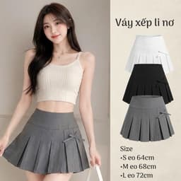 Chân váy nữ dáng ngắn xoè xếp li đính nơ thời trang y2k phong cách tiểu thư V5441 1