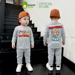 [10-29KG] Bộ Dài Tay Cho Bé Trai KIMCHIBABY Vải Cotton Cao Cấp Premium 190gsm In Sonic, Đồ Bộ Cho Bé Mặc Nhà KD608 8