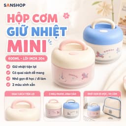 Hộp Cơm Giữ Nhiệt Mini 600ml Lõi Inox 304 Có Quai Xách Đáng Yêu Cho Văn Phòng Đi Học Sanshop 1