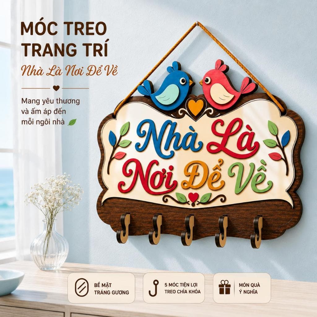 Móc Treo Chìa Khóa Cửa Vào [Nhà Là Nơi Để Về] - Decor Trang Trí Nhà Cửa Sang Trọng