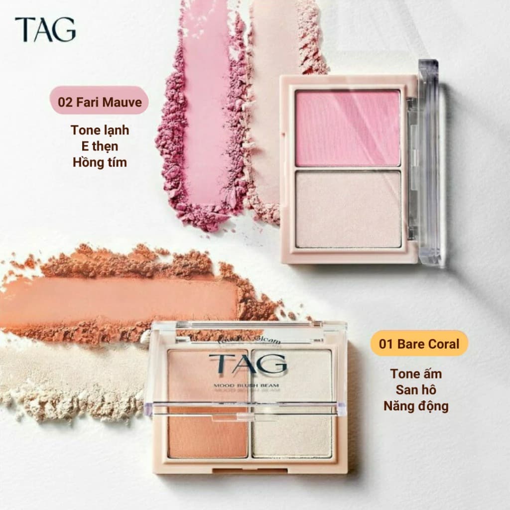 COMBO Má Hồng Highlight & Bút Tạo Khối Đa Năng TAG Mood Blush Beam & Multi Contour Stick