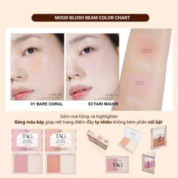 COMBO Má Hồng Highlight & Bút Tạo Khối Đa Năng TAG Mood Blush Beam & Multi Contour Stick 2