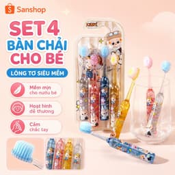 Set 4 Bàn Chải Đánh Răng Cho Bé Lông Tơ Siêu Mềm Mịn Kashi Hoạt Hình Sanshop 1