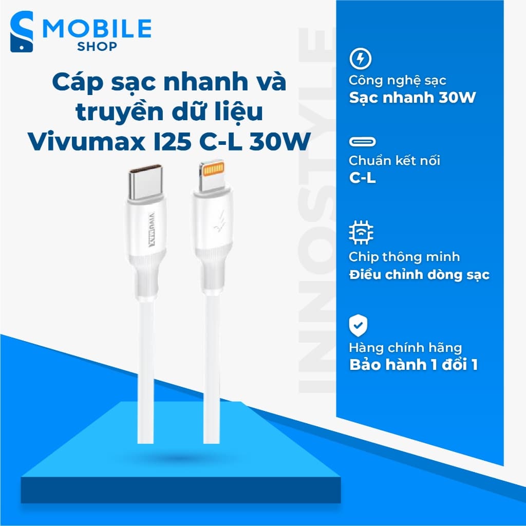 Cáp Sạc Nhanh Vivumax I25 C to L 30W Chính Hãng