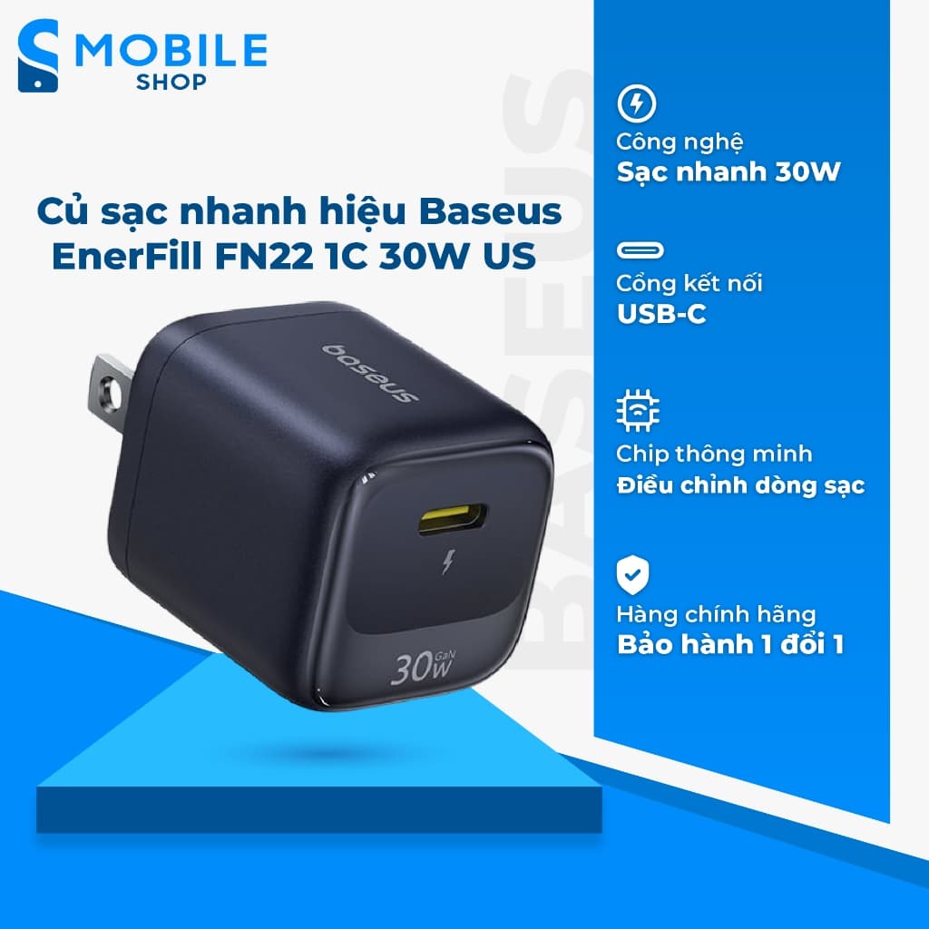 Củ sạc nhanh Baseus EnerFill FN22 1C 30W US Chính Hãng