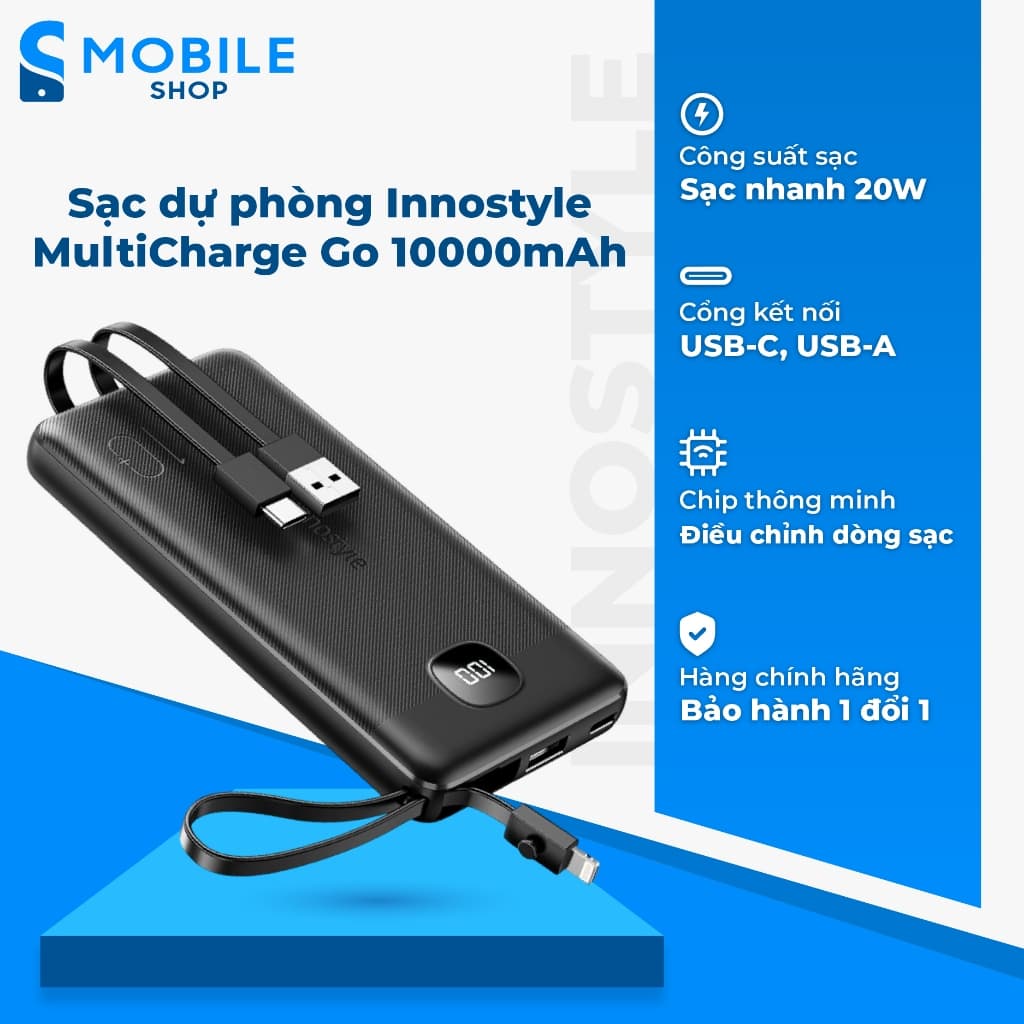 Sạc dự phòng Innostyle MultiCharge Go 10000 mAh Chính Hãng