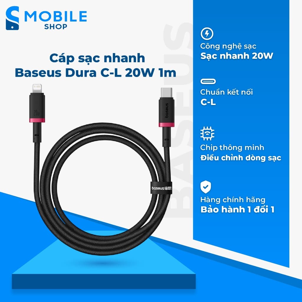 Cáp sạc nhanh Baseus Dura C to L 20W 1m Chính Hãng