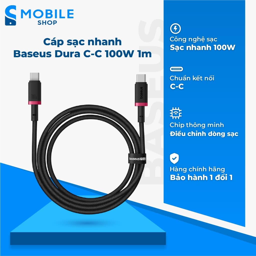 Cáp sạc nhanh Baseus Dura C to C 100W 1m Chính Hãng