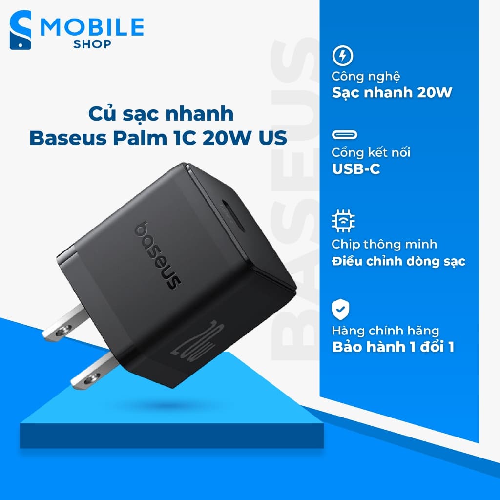 Củ sạc nhanh Baseus Palm 1C 20W US Chính Hãng