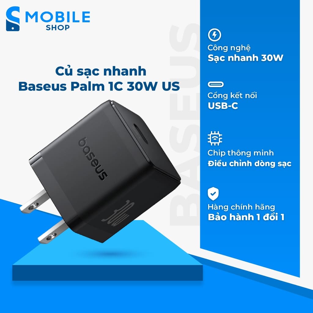 Củ sạc nhanh Baseus Palm 1C 30W US Chính Hãng