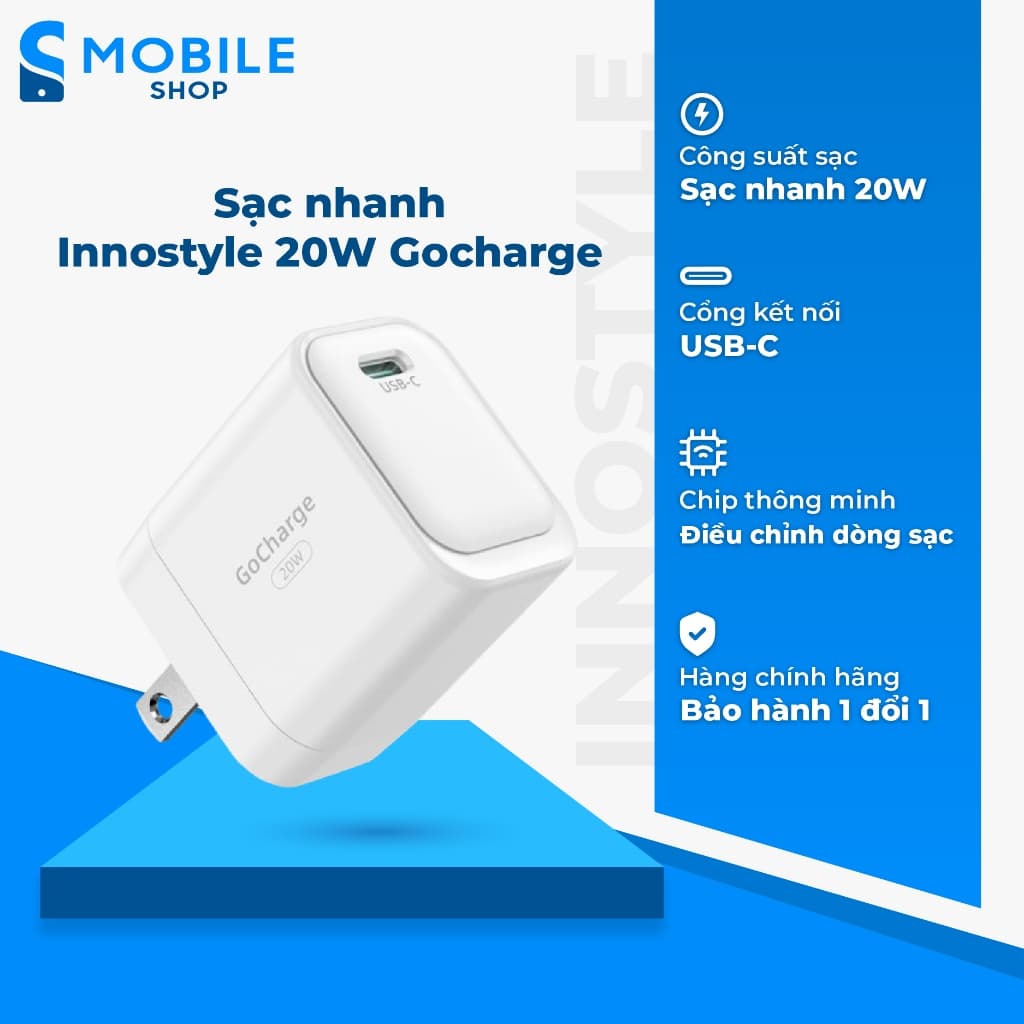 Sạc nhanh Innostyle 20W Gocharge New PD/PPS Chính Hãng