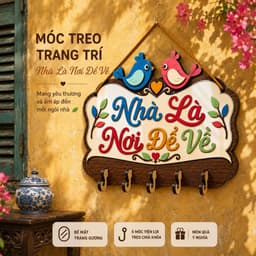 Bảng Gỗ Treo Đồ Đa Năng 5 Móc [Nhà Là Nơi Để Về] - Decor Tiện Ích Phòng Khách 5