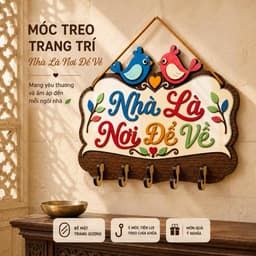Bảng Gỗ Treo Đồ Đa Năng 5 Móc [Nhà Là Nơi Để Về] - Decor Tiện Ích Phòng Khách 3