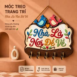 Bảng Gỗ Treo Đồ Đa Năng 5 Móc [Nhà Là Nơi Để Về] - Decor Tiện Ích Phòng Khách 1