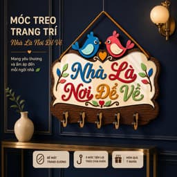 Bảng Gỗ Treo Đồ Đa Năng 5 Móc [Nhà Là Nơi Để Về] - Decor Tiện Ích Phòng Khách 4